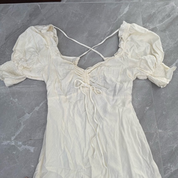 Women’s Topshop Ruched Front Tea Dress Puff Sleeves Linen Blend Size 10 - Picture 4 of 16